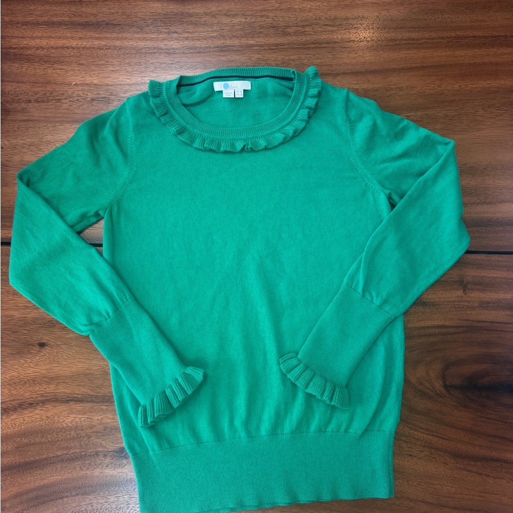 Boden Womens Knit Sweater Green Ruffle Crew Neck Size 6 UK10 - Picture 4 of 4